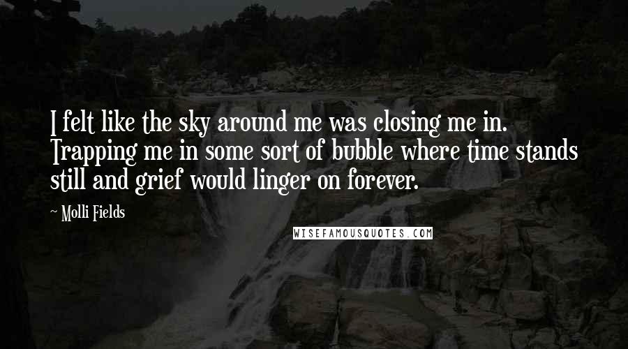 Molli Fields Quotes: I felt like the sky around me was closing me in. Trapping me in some sort of bubble where time stands still and grief would linger on forever.