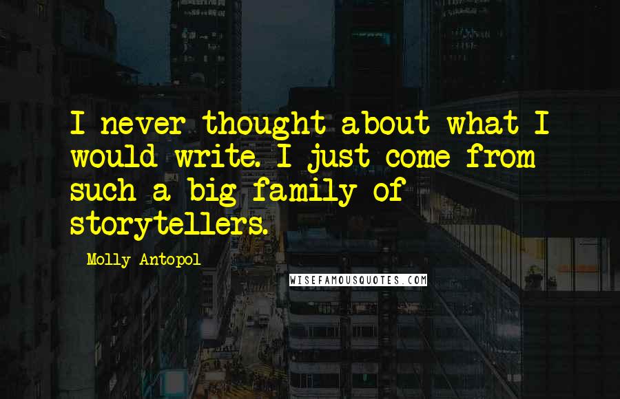 Molly Antopol Quotes: I never thought about what I would write. I just come from such a big family of storytellers.