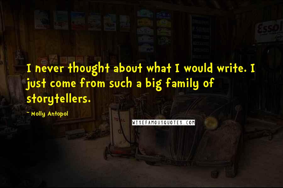 Molly Antopol Quotes: I never thought about what I would write. I just come from such a big family of storytellers.