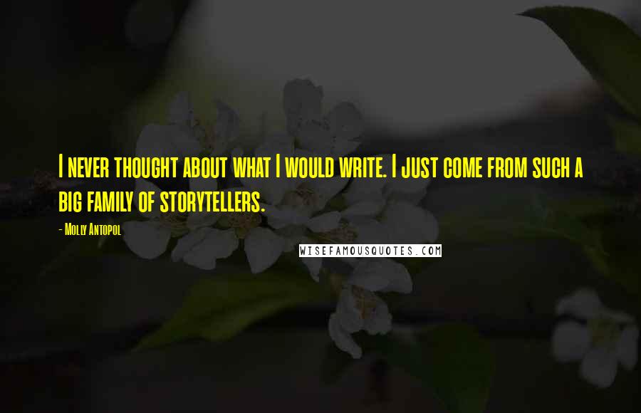 Molly Antopol Quotes: I never thought about what I would write. I just come from such a big family of storytellers.