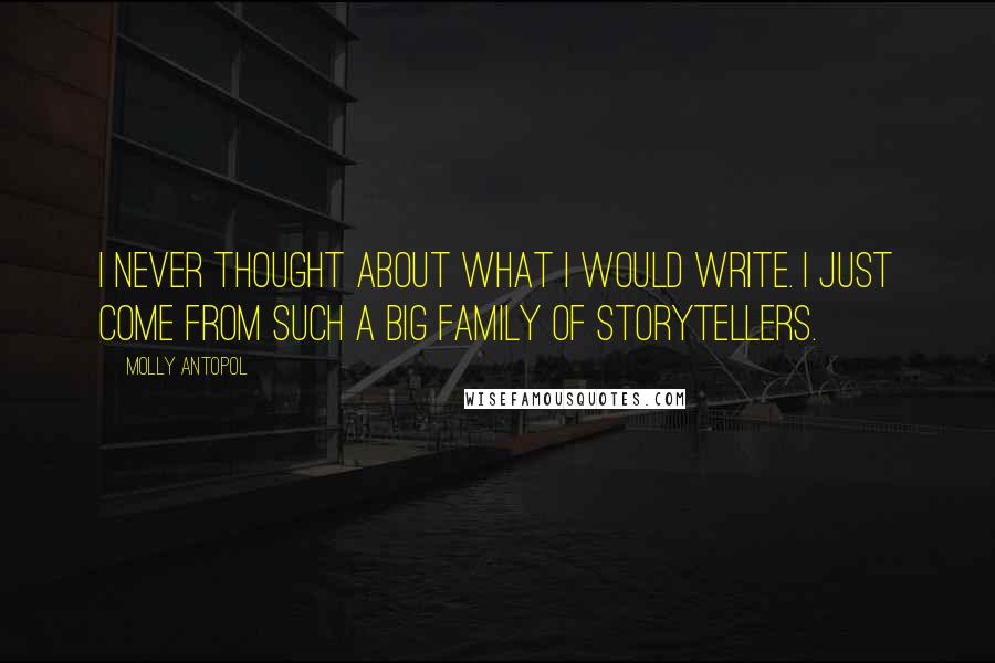 Molly Antopol Quotes: I never thought about what I would write. I just come from such a big family of storytellers.