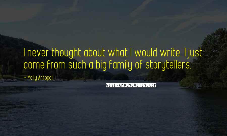 Molly Antopol Quotes: I never thought about what I would write. I just come from such a big family of storytellers.