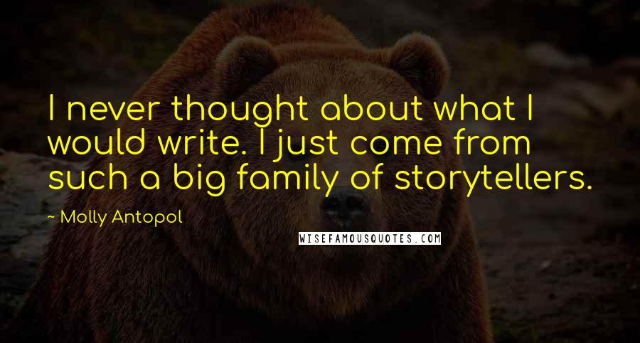 Molly Antopol Quotes: I never thought about what I would write. I just come from such a big family of storytellers.