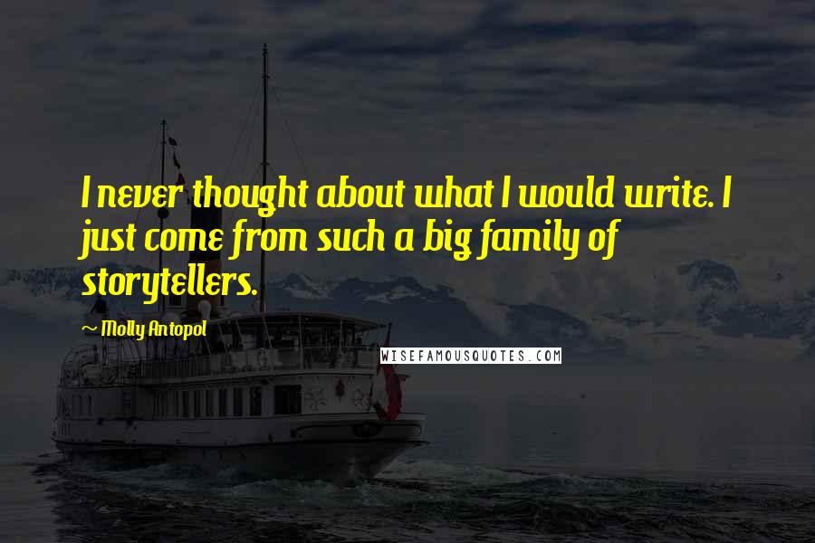 Molly Antopol Quotes: I never thought about what I would write. I just come from such a big family of storytellers.