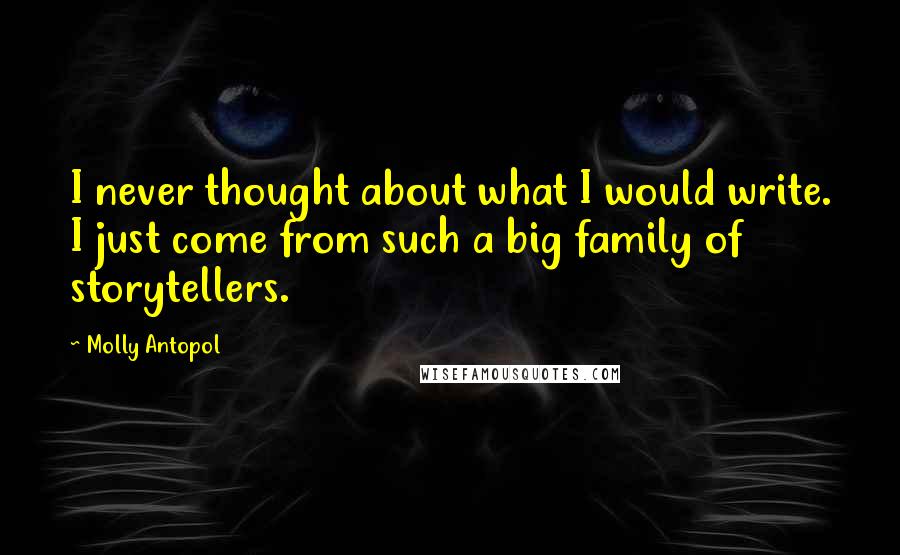 Molly Antopol Quotes: I never thought about what I would write. I just come from such a big family of storytellers.