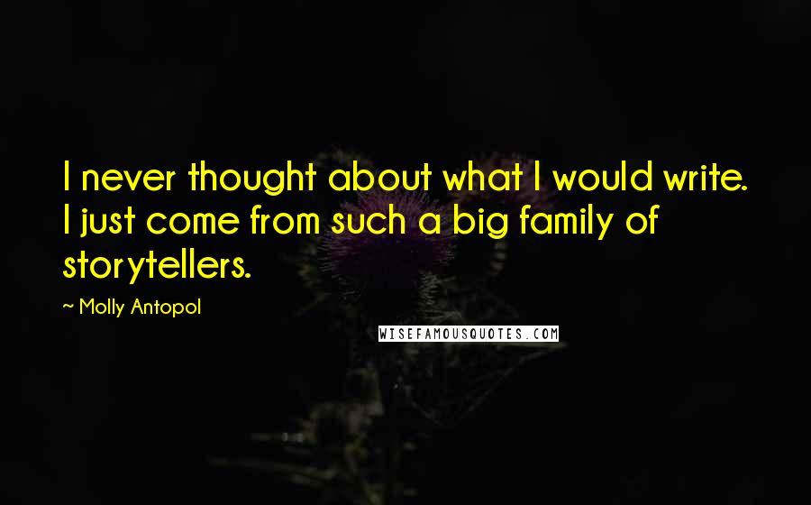 Molly Antopol Quotes: I never thought about what I would write. I just come from such a big family of storytellers.