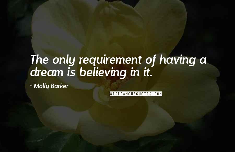 Molly Barker Quotes: The only requirement of having a dream is believing in it.