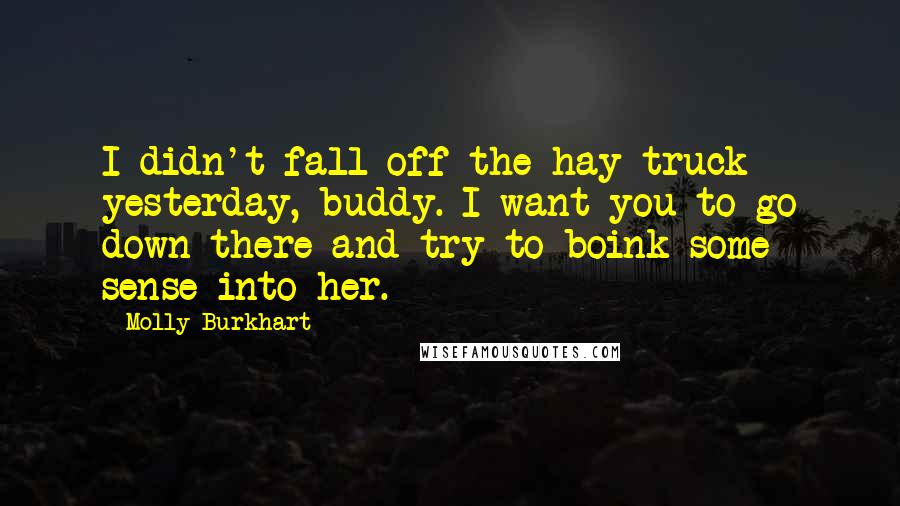 Molly Burkhart Quotes: I didn't fall off the hay truck yesterday, buddy. I want you to go down there and try to boink some sense into her.