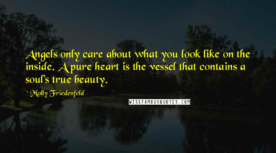 Molly Friedenfeld Quotes: Angels only care about what you look like on the inside. A pure heart is the vessel that contains a soul's true beauty.