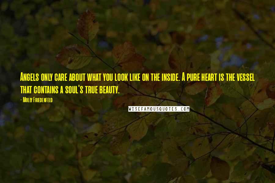 Molly Friedenfeld Quotes: Angels only care about what you look like on the inside. A pure heart is the vessel that contains a soul's true beauty.