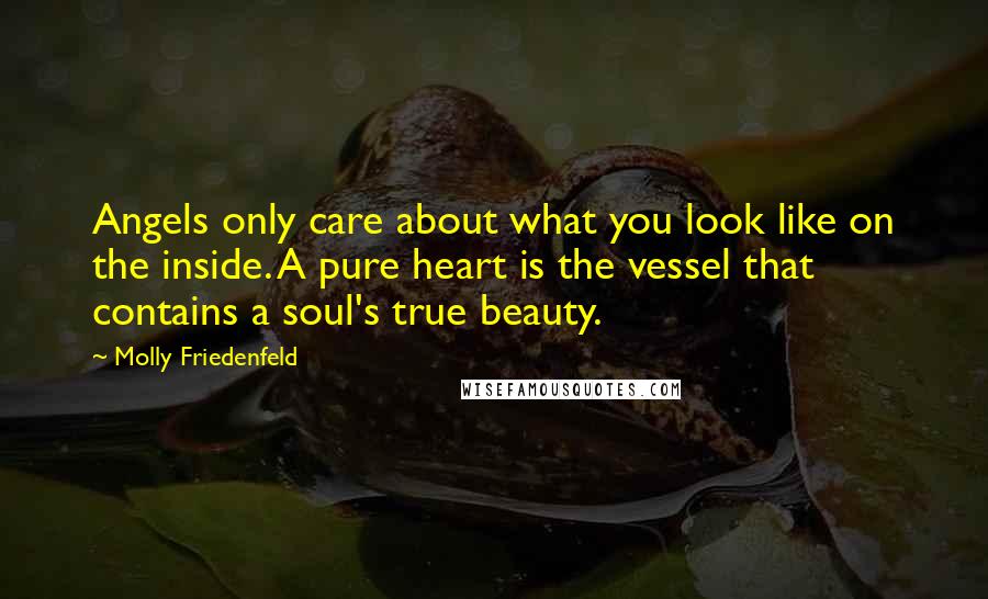 Molly Friedenfeld Quotes: Angels only care about what you look like on the inside. A pure heart is the vessel that contains a soul's true beauty.