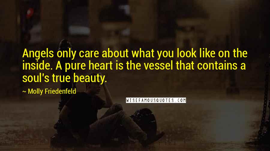 Molly Friedenfeld Quotes: Angels only care about what you look like on the inside. A pure heart is the vessel that contains a soul's true beauty.