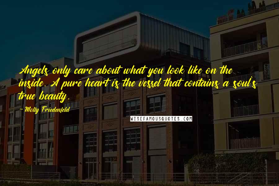 Molly Friedenfeld Quotes: Angels only care about what you look like on the inside. A pure heart is the vessel that contains a soul's true beauty.