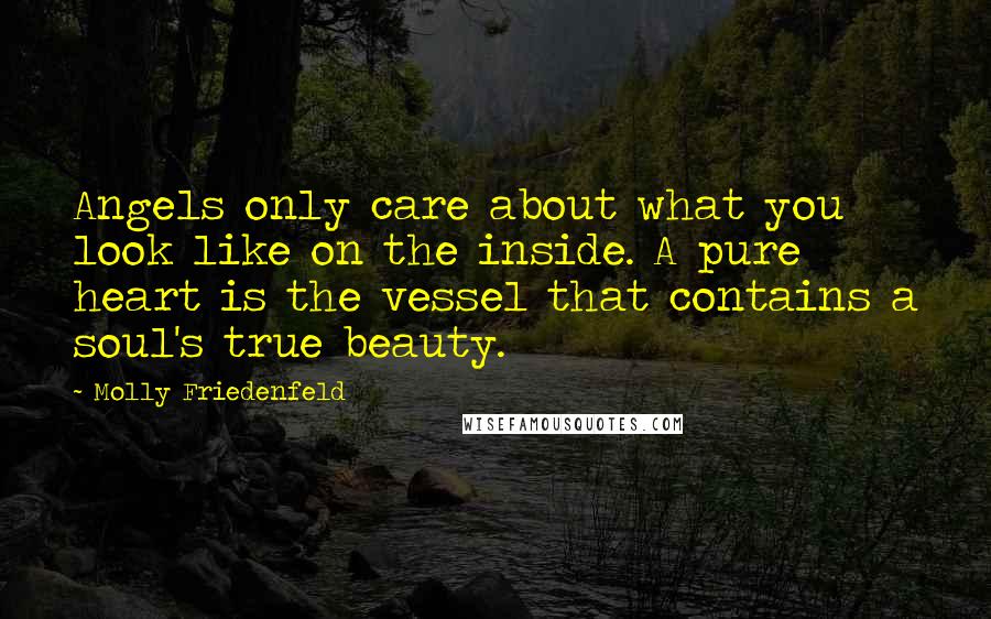 Molly Friedenfeld Quotes: Angels only care about what you look like on the inside. A pure heart is the vessel that contains a soul's true beauty.