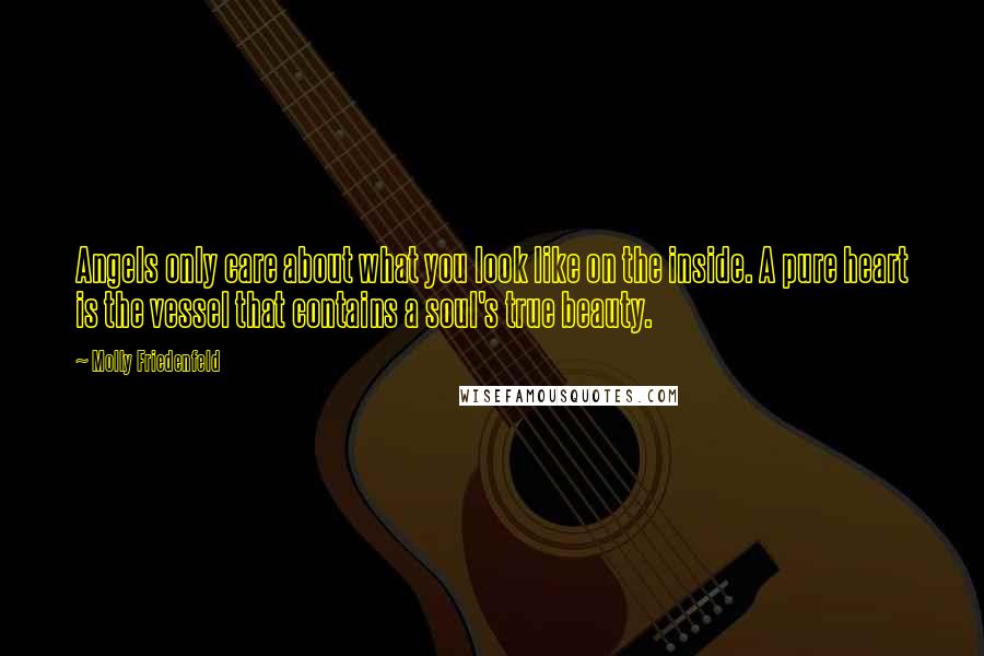 Molly Friedenfeld Quotes: Angels only care about what you look like on the inside. A pure heart is the vessel that contains a soul's true beauty.