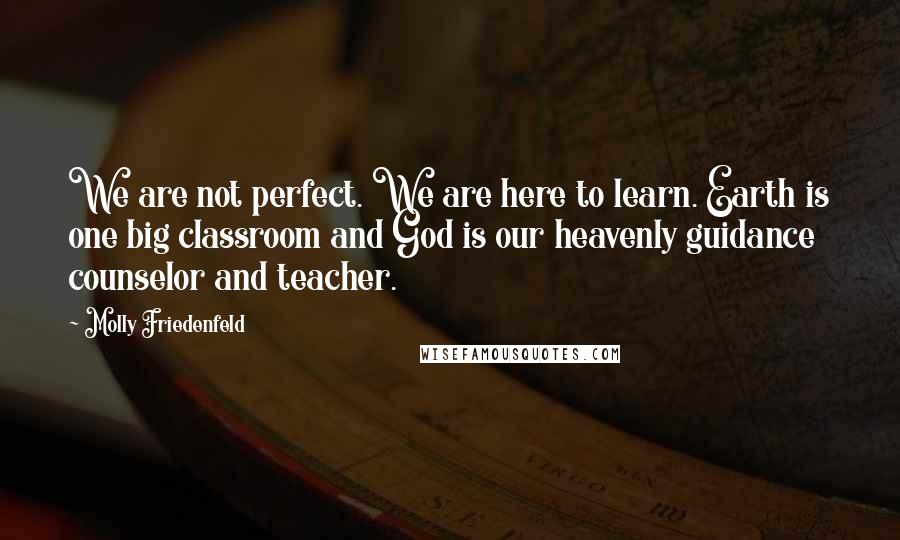 Molly Friedenfeld Quotes: We are not perfect. We are here to learn. Earth is one big classroom and God is our heavenly guidance counselor and teacher.