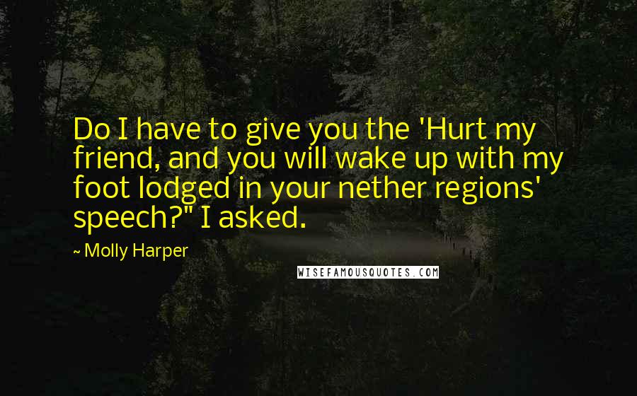 Molly Harper Quotes: Do I have to give you the 'Hurt my friend, and you will wake up with my foot lodged in your nether regions' speech?" I asked.