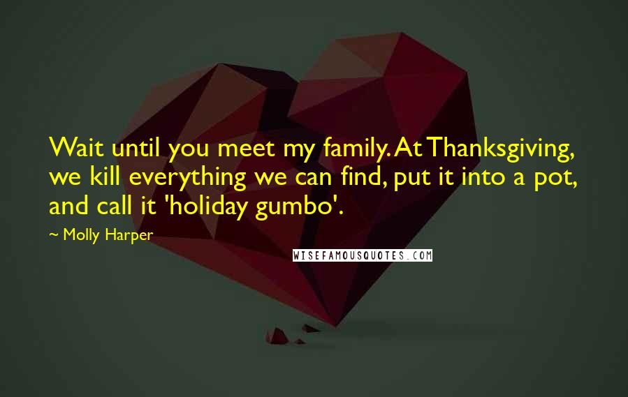Molly Harper Quotes: Wait until you meet my family. At Thanksgiving, we kill everything we can find, put it into a pot, and call it 'holiday gumbo'.