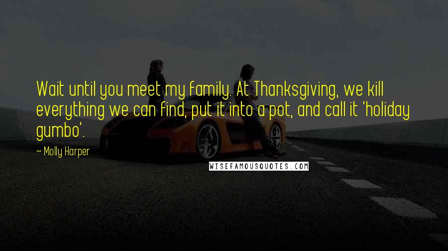 Molly Harper Quotes: Wait until you meet my family. At Thanksgiving, we kill everything we can find, put it into a pot, and call it 'holiday gumbo'.