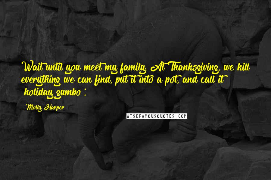 Molly Harper Quotes: Wait until you meet my family. At Thanksgiving, we kill everything we can find, put it into a pot, and call it 'holiday gumbo'.