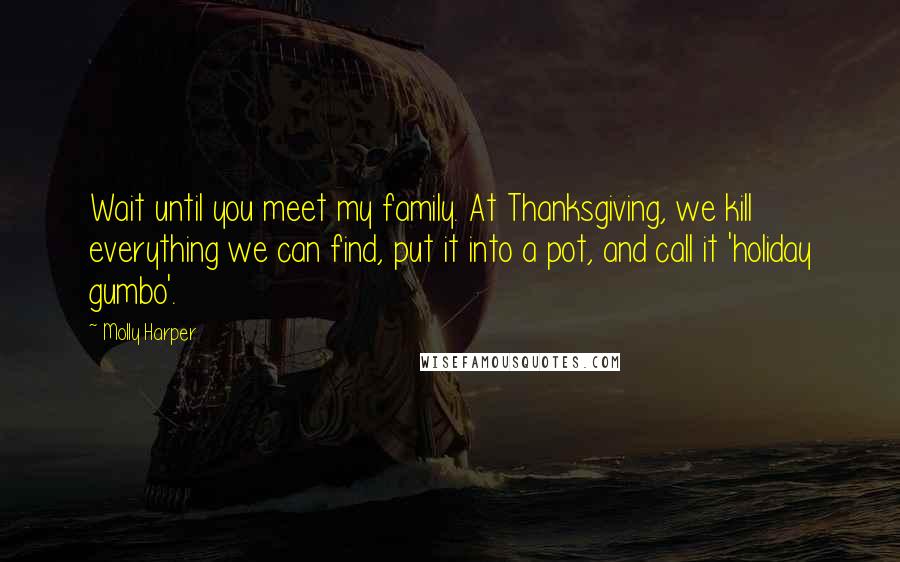 Molly Harper Quotes: Wait until you meet my family. At Thanksgiving, we kill everything we can find, put it into a pot, and call it 'holiday gumbo'.