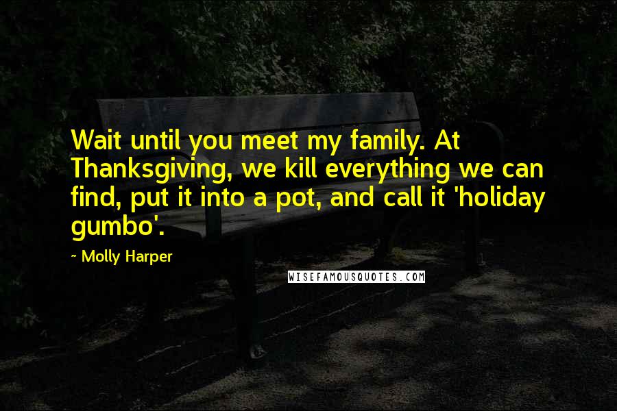 Molly Harper Quotes: Wait until you meet my family. At Thanksgiving, we kill everything we can find, put it into a pot, and call it 'holiday gumbo'.