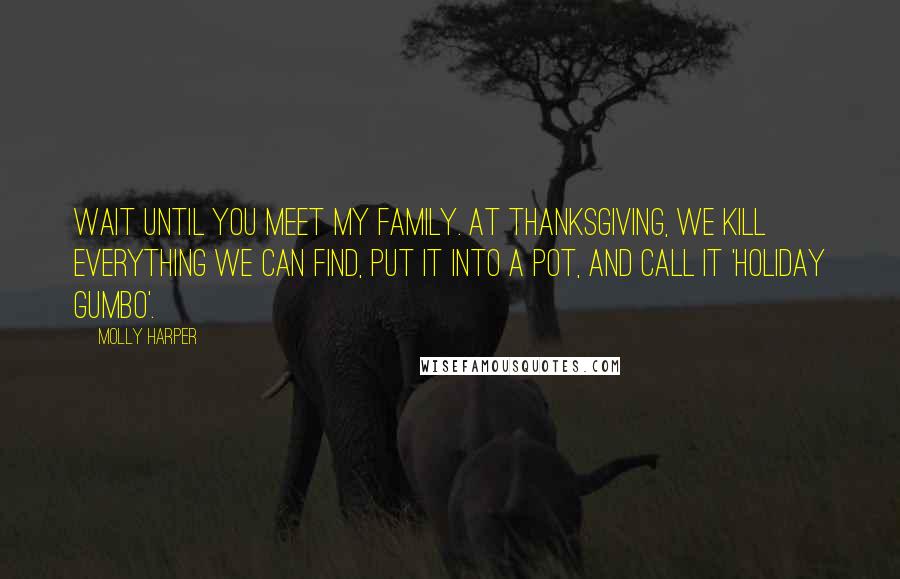 Molly Harper Quotes: Wait until you meet my family. At Thanksgiving, we kill everything we can find, put it into a pot, and call it 'holiday gumbo'.