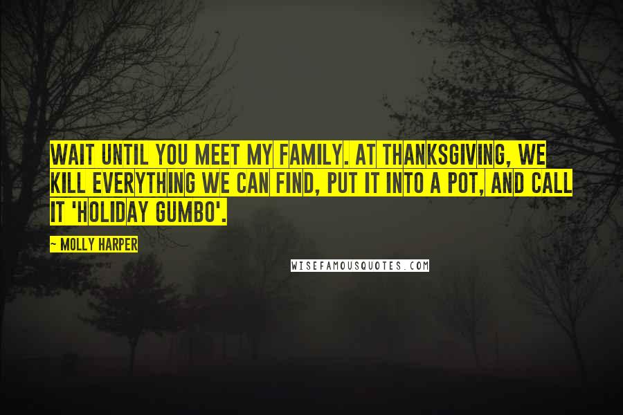 Molly Harper Quotes: Wait until you meet my family. At Thanksgiving, we kill everything we can find, put it into a pot, and call it 'holiday gumbo'.