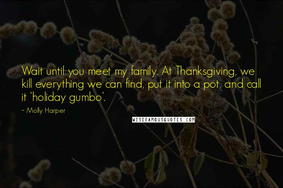 Molly Harper Quotes: Wait until you meet my family. At Thanksgiving, we kill everything we can find, put it into a pot, and call it 'holiday gumbo'.