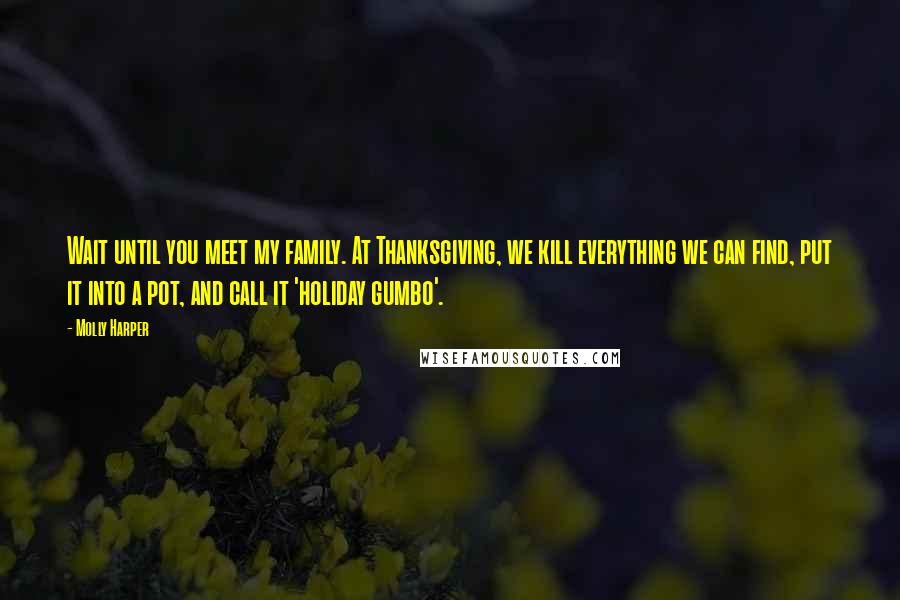 Molly Harper Quotes: Wait until you meet my family. At Thanksgiving, we kill everything we can find, put it into a pot, and call it 'holiday gumbo'.