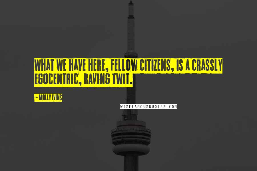 Molly Ivins Quotes: What we have here, fellow citizens, is a crassly egocentric, raving twit.