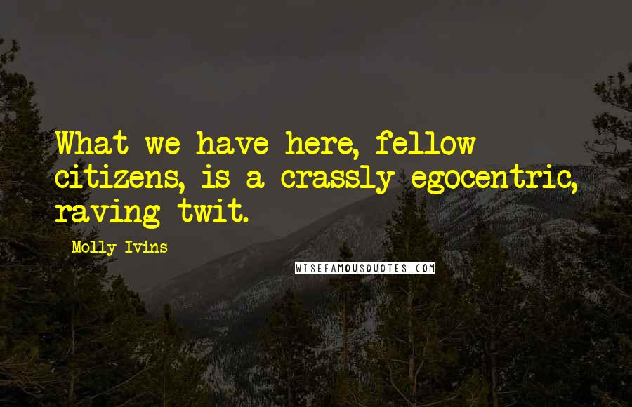 Molly Ivins Quotes: What we have here, fellow citizens, is a crassly egocentric, raving twit.
