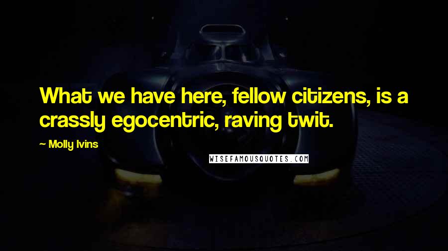 Molly Ivins Quotes: What we have here, fellow citizens, is a crassly egocentric, raving twit.
