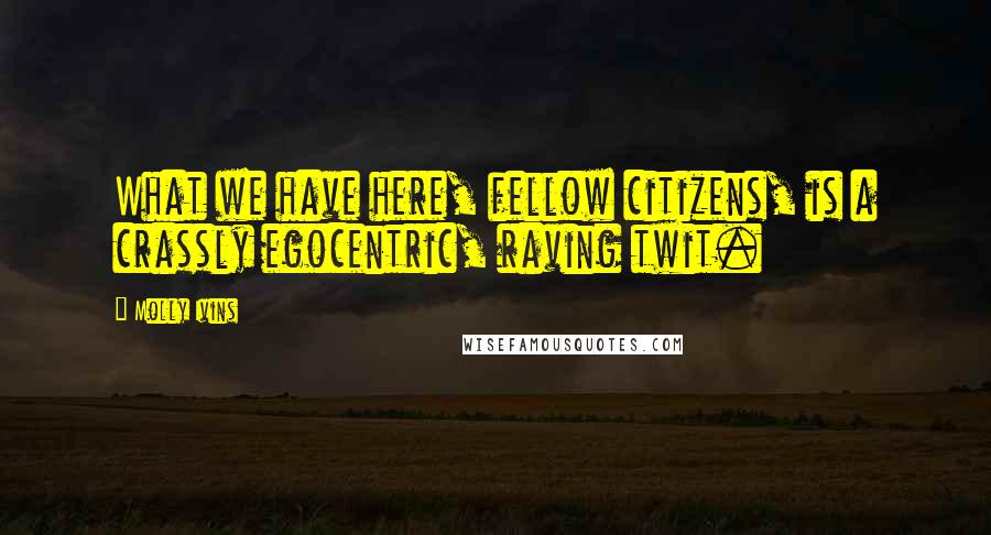 Molly Ivins Quotes: What we have here, fellow citizens, is a crassly egocentric, raving twit.