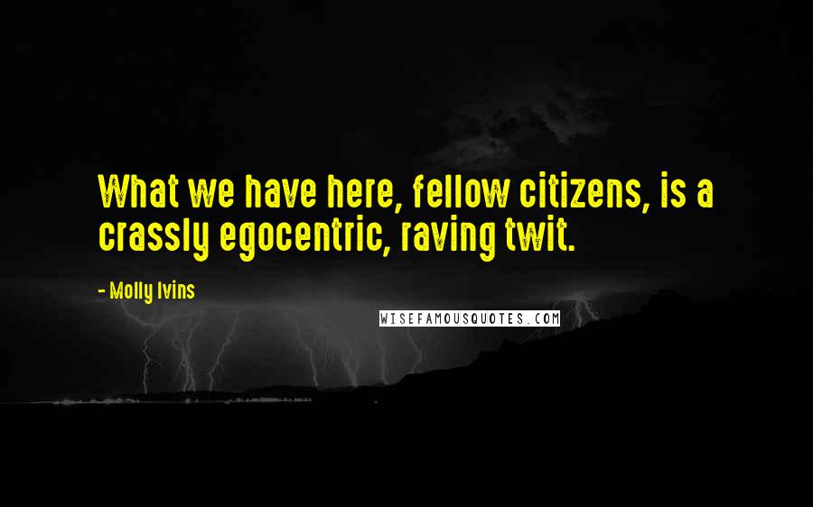 Molly Ivins Quotes: What we have here, fellow citizens, is a crassly egocentric, raving twit.