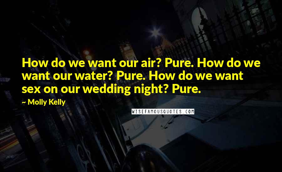 Molly Kelly Quotes: How do we want our air? Pure. How do we want our water? Pure. How do we want sex on our wedding night? Pure.