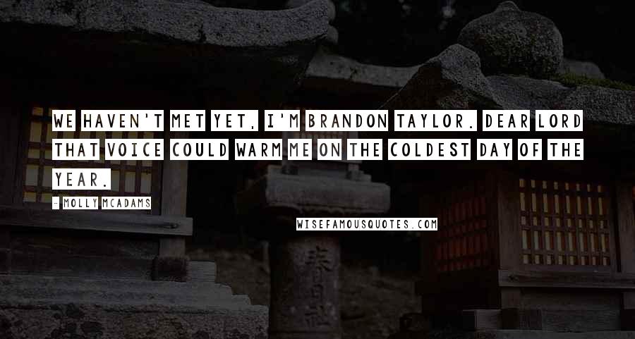 Molly McAdams Quotes: We haven't met yet, I'm Brandon Taylor. Dear Lord that voice could warm me on the coldest day of the year.