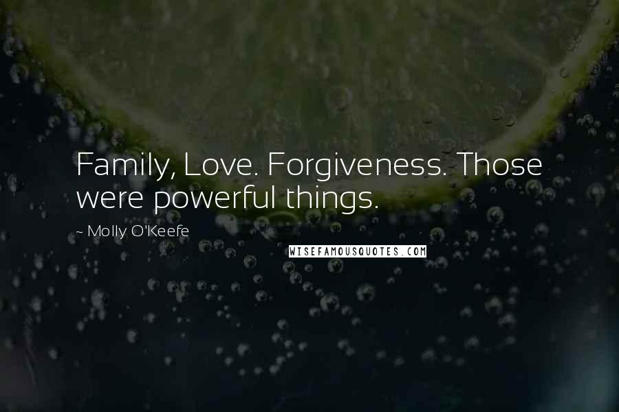 Molly O'Keefe Quotes: Family, Love. Forgiveness. Those were powerful things.