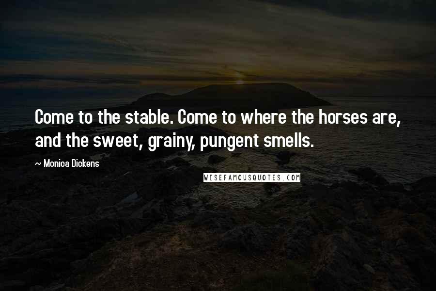 Monica Dickens Quotes: Come to the stable. Come to where the horses are, and the sweet, grainy, pungent smells.