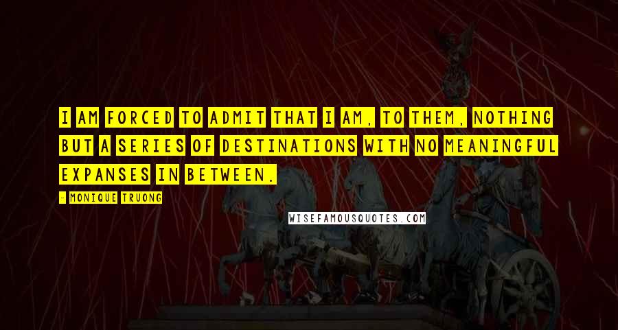 Monique Truong Quotes: I am forced to admit that I am, to them, nothing but a series of destinations with no meaningful expanses in between.