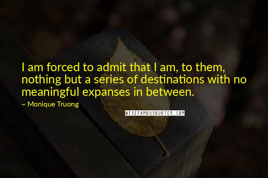 Monique Truong Quotes: I am forced to admit that I am, to them, nothing but a series of destinations with no meaningful expanses in between.