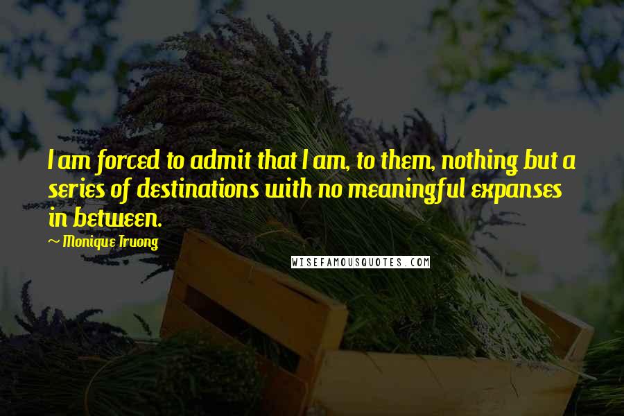 Monique Truong Quotes: I am forced to admit that I am, to them, nothing but a series of destinations with no meaningful expanses in between.