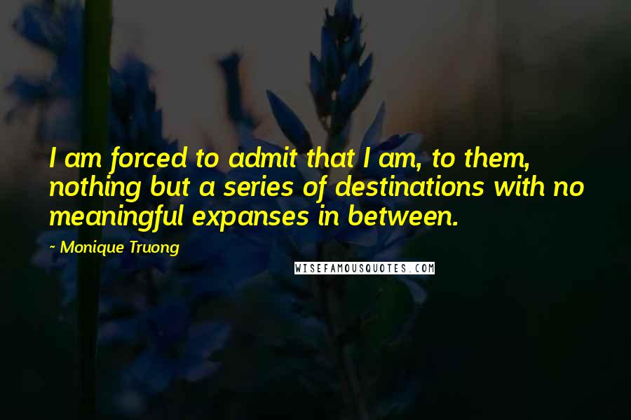 Monique Truong Quotes: I am forced to admit that I am, to them, nothing but a series of destinations with no meaningful expanses in between.