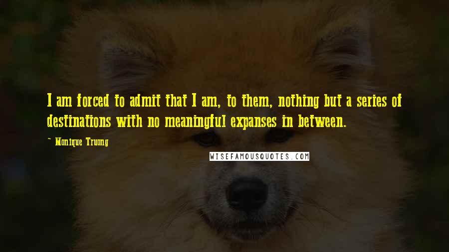 Monique Truong Quotes: I am forced to admit that I am, to them, nothing but a series of destinations with no meaningful expanses in between.