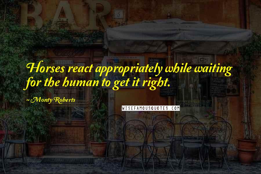 Monty Roberts Quotes: Horses react appropriately while waiting for the human to get it right.