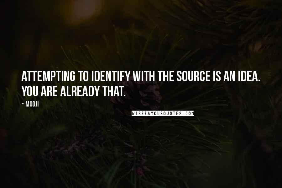 Mooji Quotes: Attempting to identify with the source is an idea. You are already that.