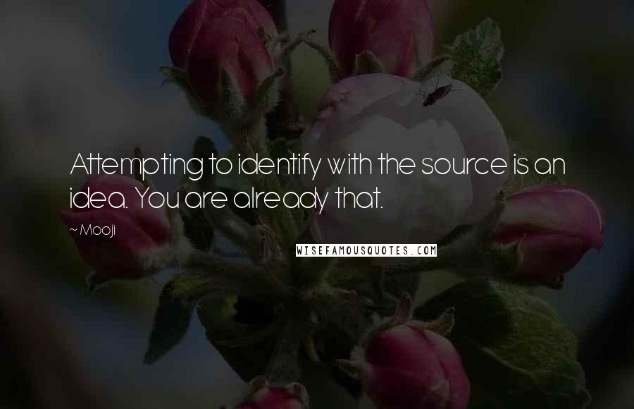 Mooji Quotes: Attempting to identify with the source is an idea. You are already that.