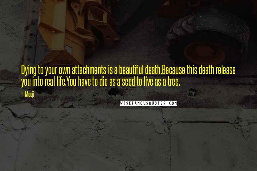 Mooji Quotes: Dying to your own attachments is a beautiful death.Because this death release you into real life.You have to die as a seed to live as a tree.