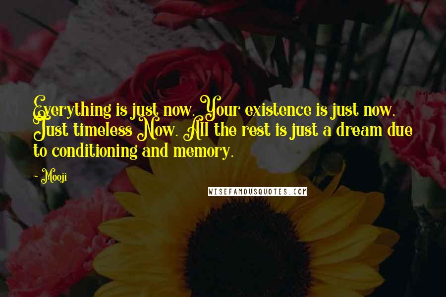 Mooji Quotes: Everything is just now. Your existence is just now. Just timeless Now. All the rest is just a dream due to conditioning and memory.