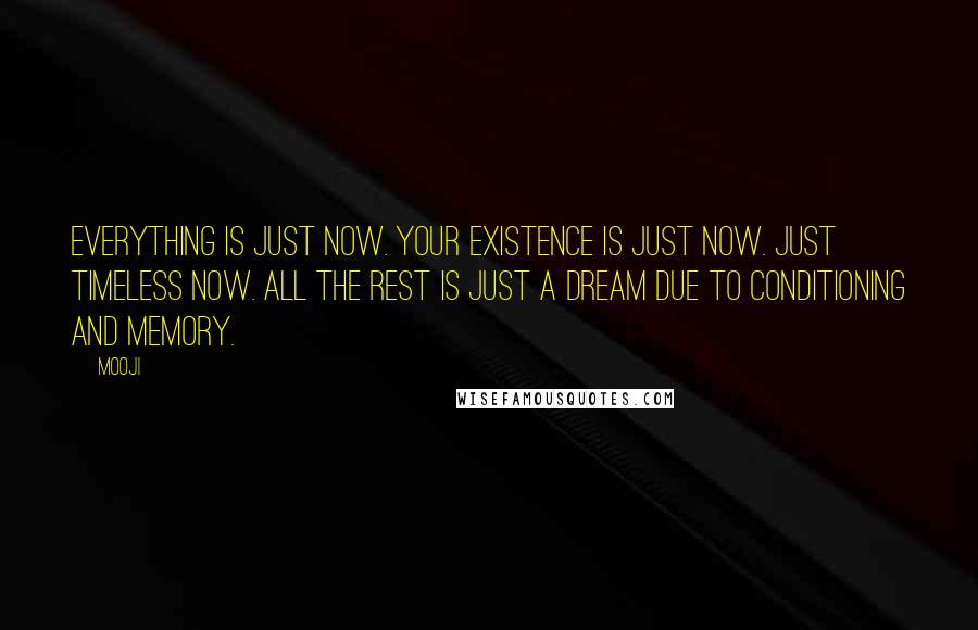 Mooji Quotes: Everything is just now. Your existence is just now. Just timeless Now. All the rest is just a dream due to conditioning and memory.